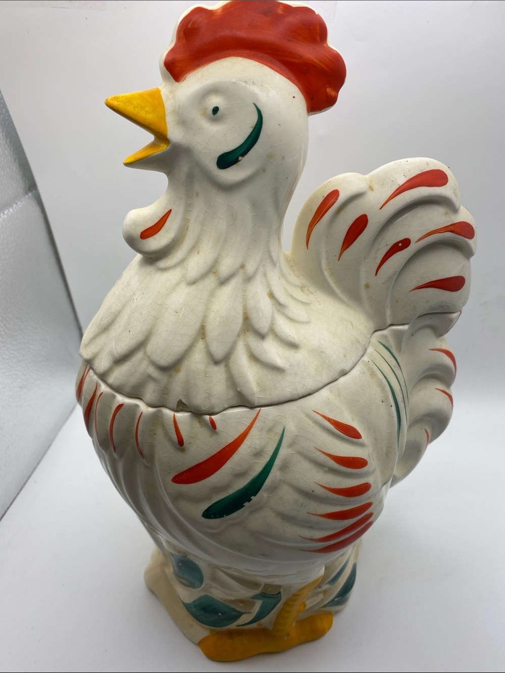 Vintage Pottery Rooster Cookie Jar Hand Painted Pottery Guild America